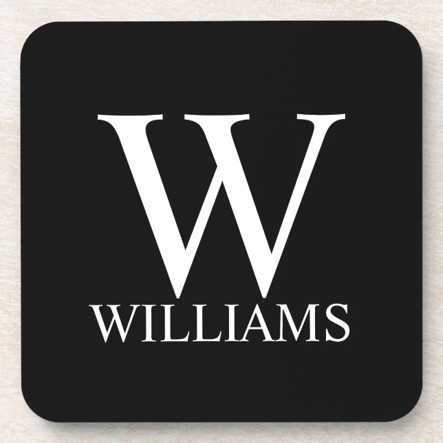 Black Personalized Monogram and Name Beverage Coaster (Front)