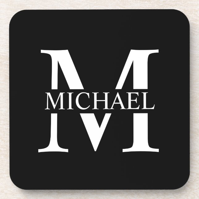 Black Personalized Monogram and Name Beverage Coaster (Front)