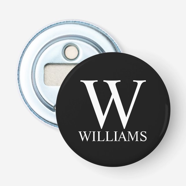 Black Personalized Monogram and Name Bottle Opener (Front)