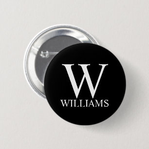 Black Personalized Monogram and Name Button
