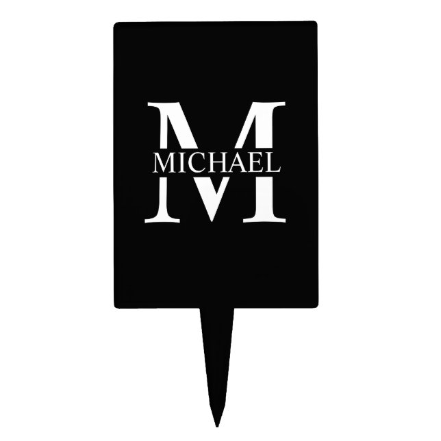 Black Personalized Monogram and Name Cake Topper (Front)