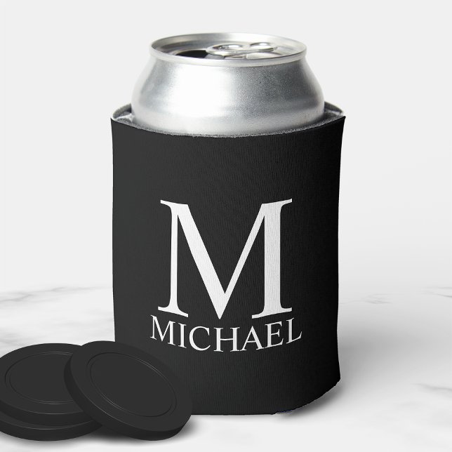 Black Personalized Monogram and Name Can Cooler (Creator Uploaded)
