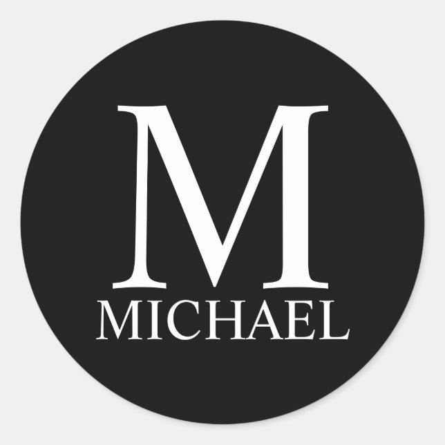 Black Personalized Monogram and Name Classic Round Sticker (Front)