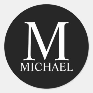 Black Personalized Monogram and Name Classic Round Sticker