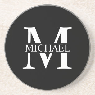 Black Personalized Monogram and Name Coaster