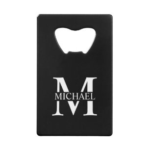 Black Personalized Monogram and Name Credit Card Bottle Opener