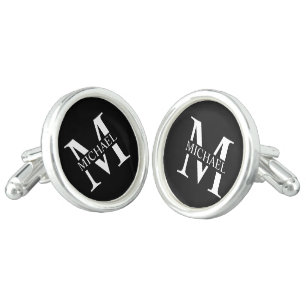 Black Personalized Monogram and Name Cufflinks