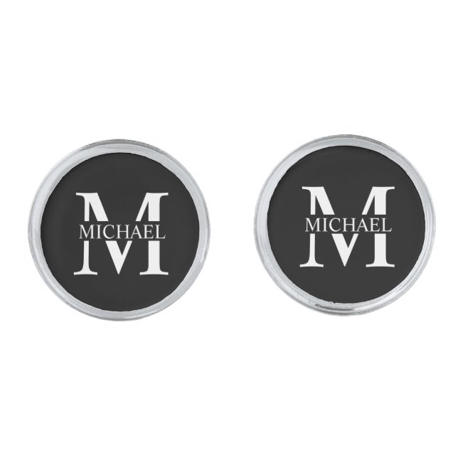 Black Personalized Monogram and Name Cufflinks (Front)