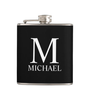 Black Personalized Monogram and Name Flask