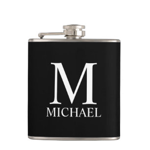 Black Personalized Monogram and Name Flask