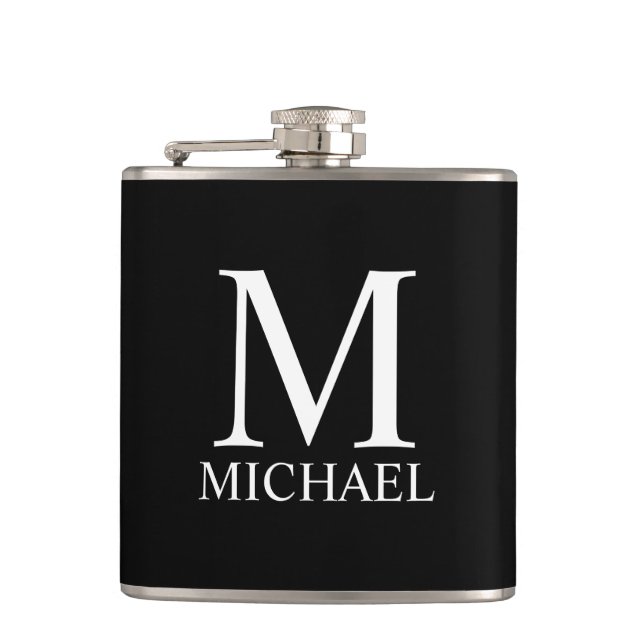 Black Personalized Monogram and Name Flask (Front)