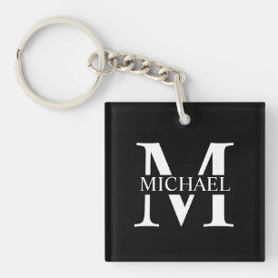 Black Personalized Monogram and Name Keychain