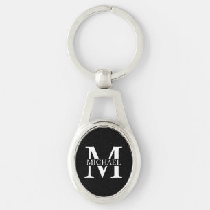 Black Personalized Monogram and Name Keychain