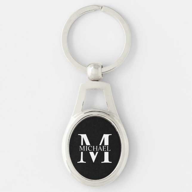 Black Personalized Monogram and Name Keychain (Front)