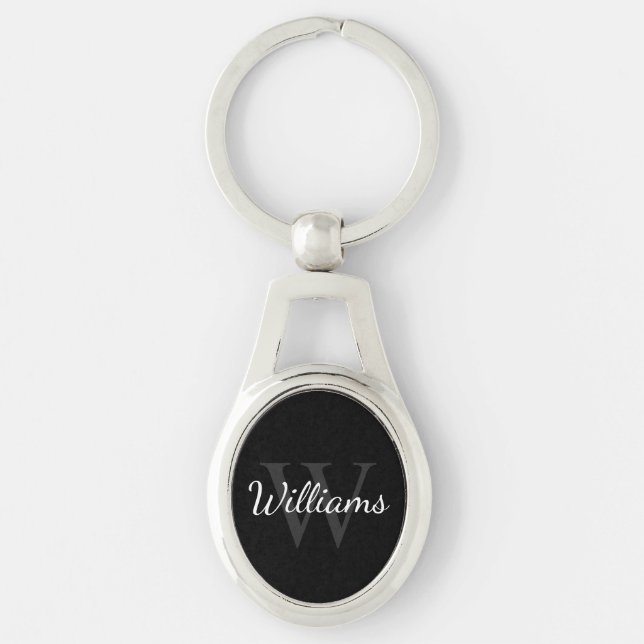 Black Personalized Monogram and Name Keychain (Front)