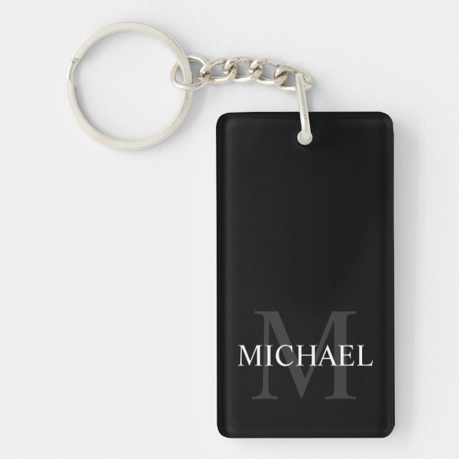 Black Personalized Monogram and Name Keychain (Front)