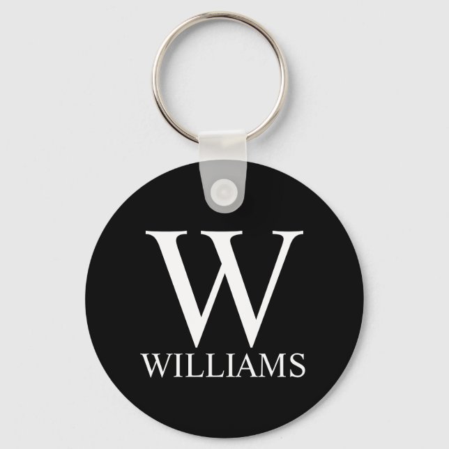Black Personalized Monogram and Name Keychain (Front)