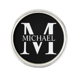 Black Personalized Monogram and Name Lapel Pin