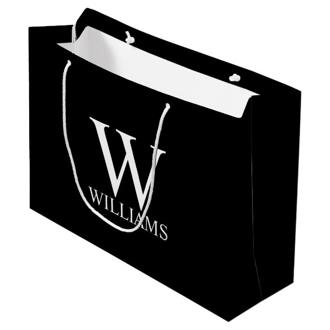 Black Personalized Monogram and Name Large Gift Bag (Front Angled)