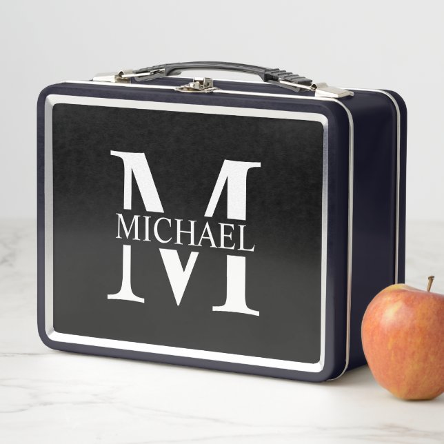 Black Personalized Monogram and Name Metal Lunch Box (In Situ)