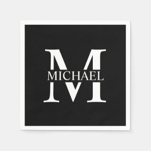 Black Personalized Monogram and Name Napkins