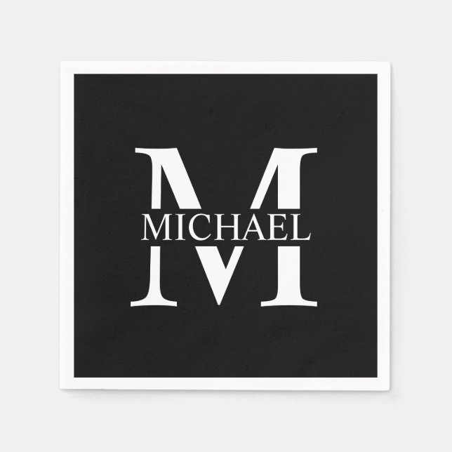 Black Personalized Monogram and Name Napkins (Front)