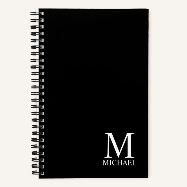 Black Personalized Monogram and Name Notebook (Front)