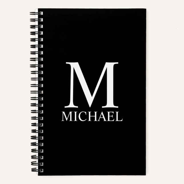 Black Personalized Monogram and Name Notebook (Front)