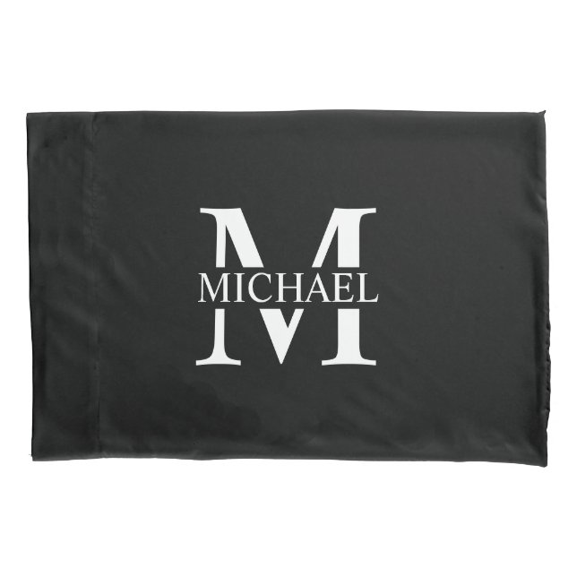 Black Personalized Monogram and Name Pillow Case (Front)