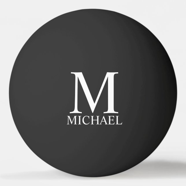 Black Personalized Monogram and Name Ping Pong Ball (Front)