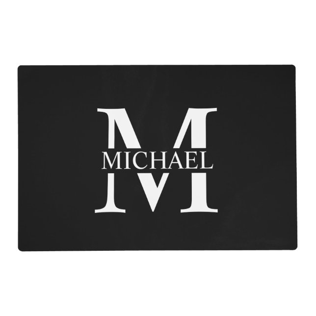 Black Personalized Monogram and Name Placemat (Front)