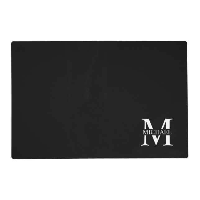 Black Personalized Monogram and Name Placemat (Front)