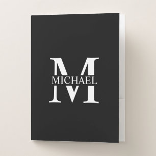 Black Personalized Monogram and Name Pocket Folder