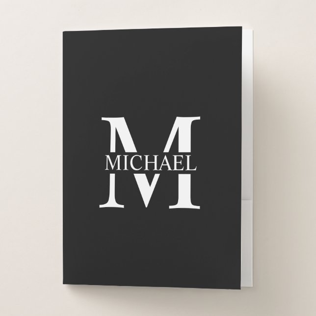 Black Personalized Monogram and Name Pocket Folder (Front)