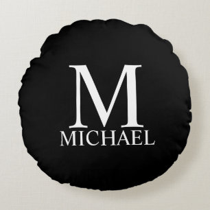 Black Personalized Monogram and Name Round Pillow