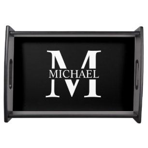 Black Personalized Monogram and Name Serving Tray