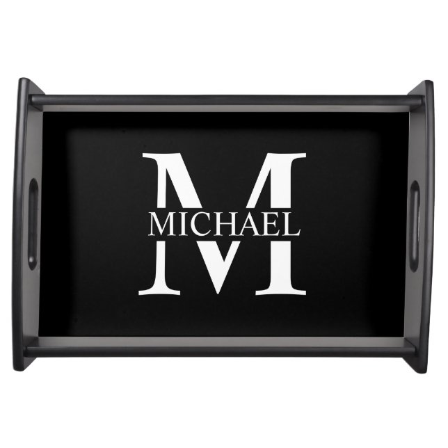 Black Personalized Monogram and Name Serving Tray (Front)