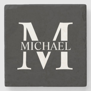 Black Personalized Monogram and Name Stone Coaster