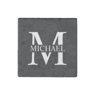 Black Personalized Monogram and Name Stone Magnet