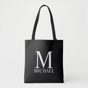 Black Personalized Monogram and Name Tote Bag