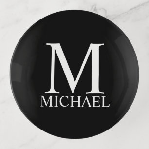 Black Personalized Monogram and Name Trinket Tray