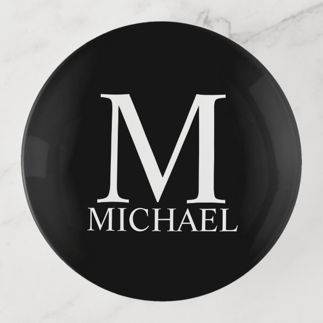 Black Personalized Monogram and Name Trinket Tray (Front)