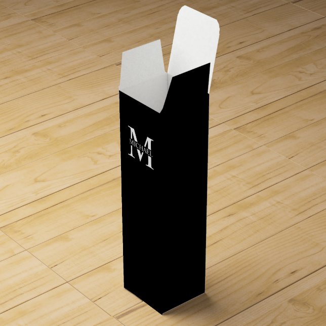 Black Personalized Monogram and Name Wine Box (Opened)