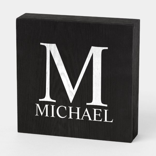 Black Personalized Monogram and Name Wooden Box Sign (Angled Horizontal)