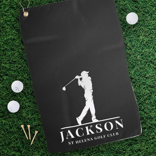 Black Personalized Monogram Golfer Golf Towel