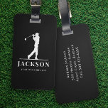 Black Personalized Monogram Golfer Luggage Tag<br><div class="desc">This design features a golfer swinging a club and has two text fields that you can use to personalize it - perhaps with a name and golf team or club.</div>