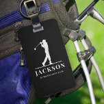 Black Personalized Monogram Golfer Luggage Tag<br><div class="desc">This design features a golfer swinging a club and has two text fields that you can use to personalize it - perhaps with a name and golf team or club.</div>