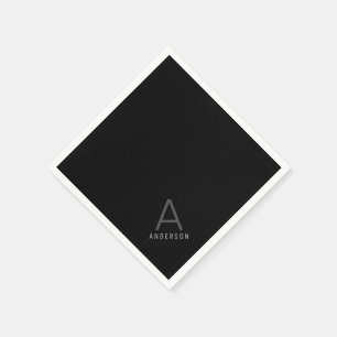 Black Personalized Monogram Name Paper Napkins