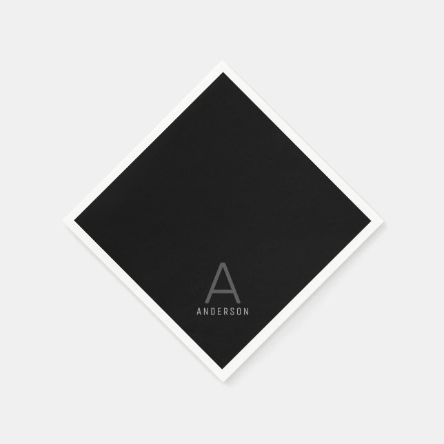 Black Personalized Monogram Name Paper Napkins (Corner)