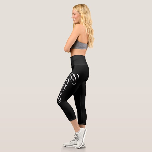 Black Personalized Name Capri Leggings (Left)